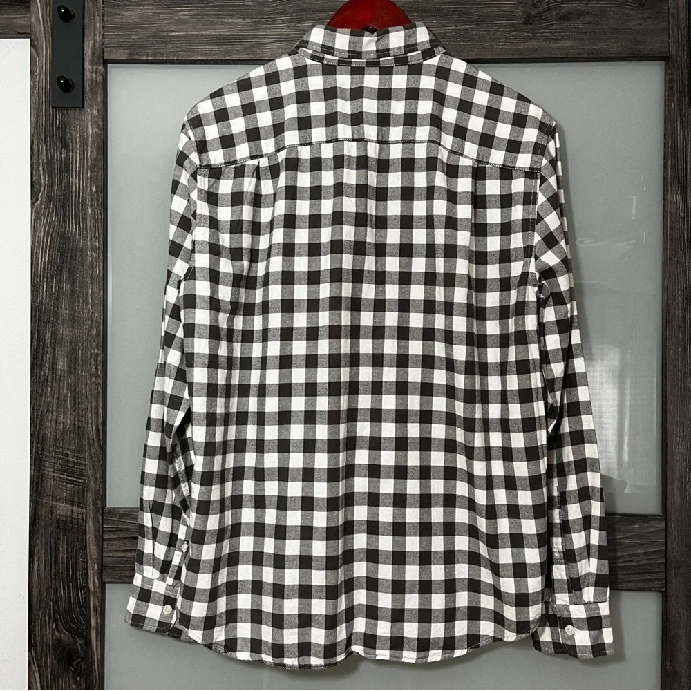 American Eagle Outfitters Black and White Gingham Plaid Button-Down Men's Large - Picture 3 of 7